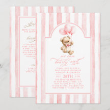Teddy Bear Pink Stripes Baby Shower All In One