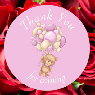 Teddy Bear Pink thank you Classic Round Sticker