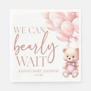 Teddy Bear Pink We Can Bearly Wait Baby Shower Napkin