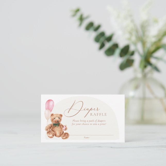 Teddy Bear Pink We Can Bearly Wait Diaper Raffle Enclosure Card (Standing Front)