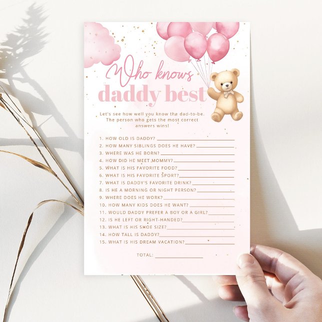 Teddy bear pink Who knows daddy best shower game (Creator Uploaded)