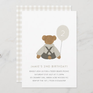 Teddy Bear Pique-nique bébé Invitation d'anniversa
