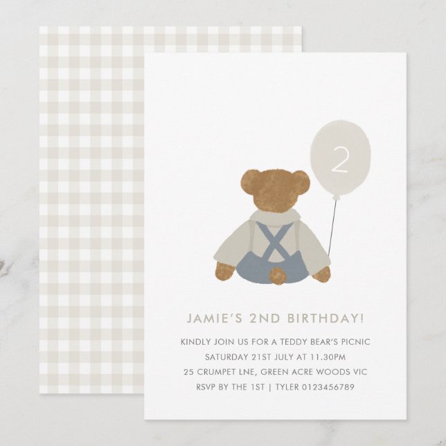 Teddy Bear Pique-nique bébé Invitation d'anniversa (Devant / Derrière)