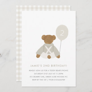 Teddy Bear Pique-nique bébé Invitation d'anniversa