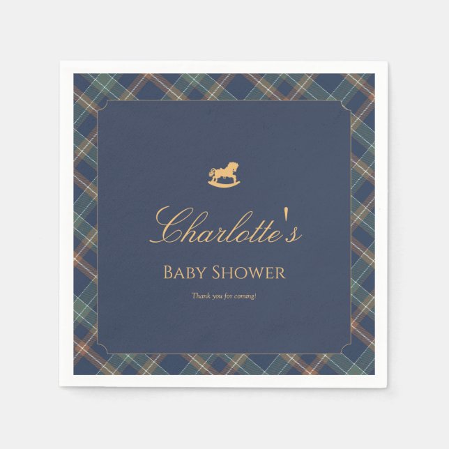 Teddy Bear Plaid Boy Baby Shower Paper Napkin (Front)