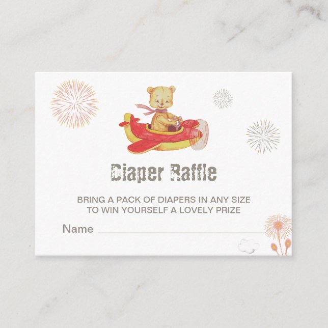 *~* Teddy Bear Plane Fireworks Diaper Raffle Enclosure Card (Front)
