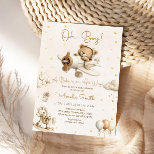 Teddy Bear Plane Oh Boy Baby Shower Invitation