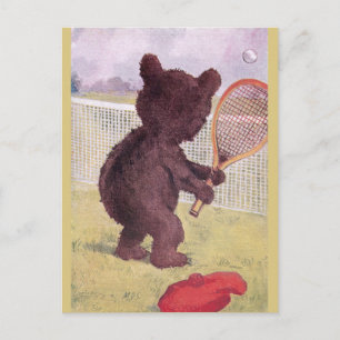 Teddy Bear Playing Tennis Postcard