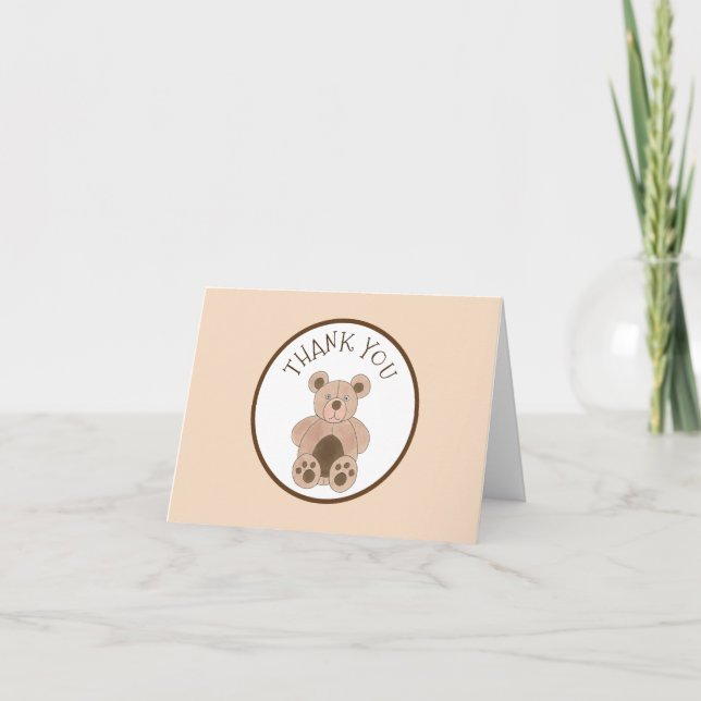 Teddy Bear Plush Stuffed Animal Birthday Party Thank You Card (Front)
