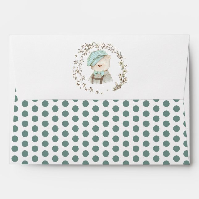 Teddy Bear Polka Dot Green Kids Birthday Envelope (Back (Top Flap))