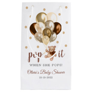 Teddy Bear Pop It When She Pops Baby Shower Favour Small Gift Bag