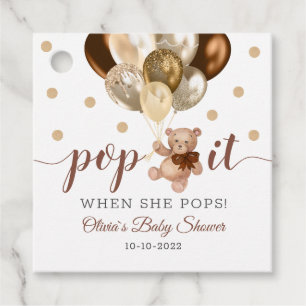 Teddy Bear Pop It When She Pops Baby Shower Gift Favour Tags