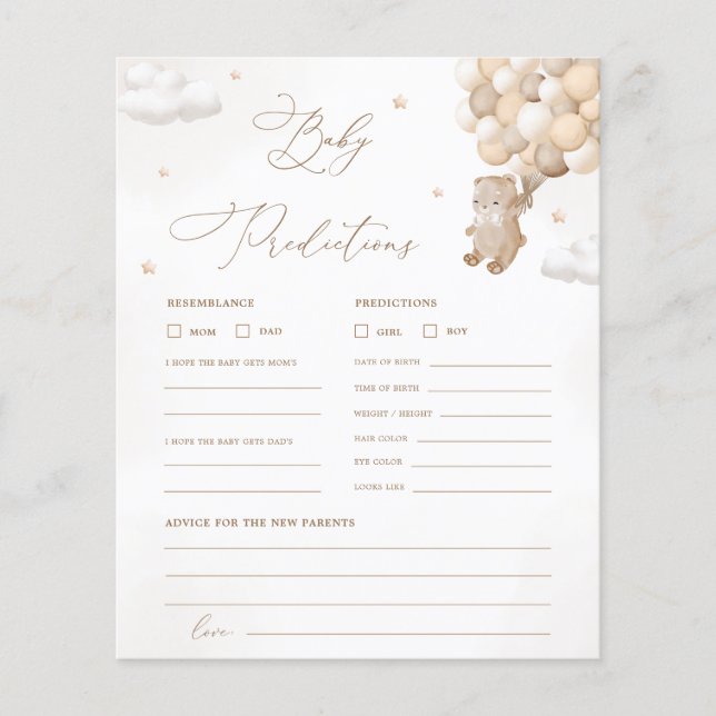 Teddy Bear Predictions & Advice Baby Shower Game (Front)