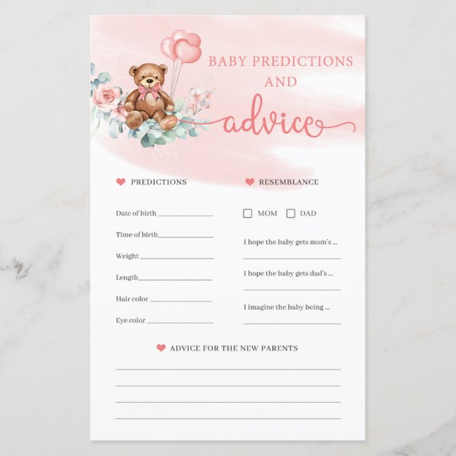 Teddy Bear Predictions and Advice Card Game (Front)