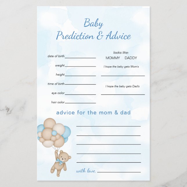 Teddy Bear Predictions and Advice Flyer (Front)