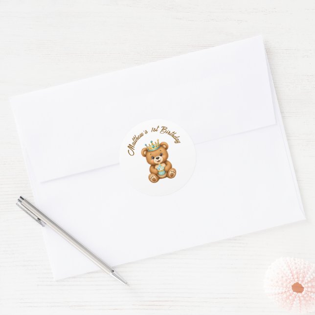 Teddy Bear Prince 1st Birthday Boy Sticker (Envelope)