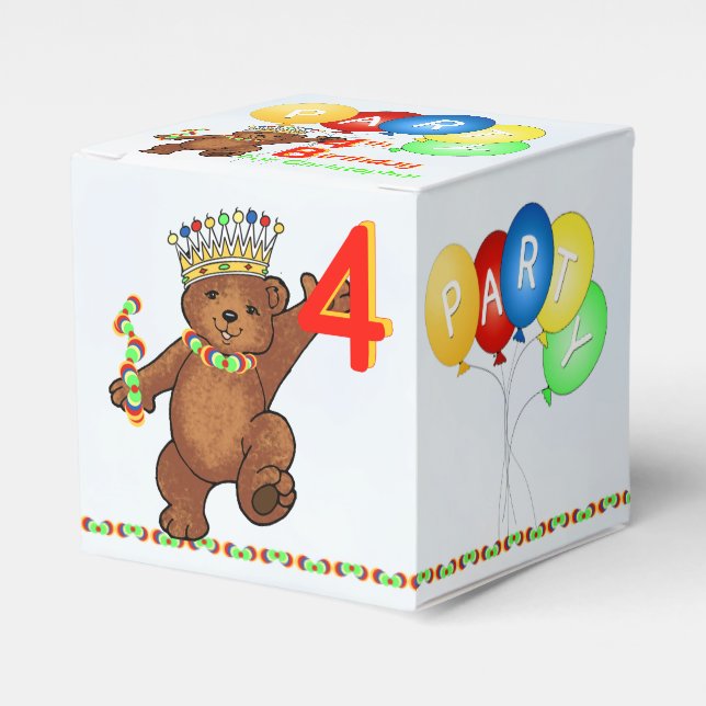 Teddy Bear Prince 4th Birthday Party Custom Favor Box (Front Side)