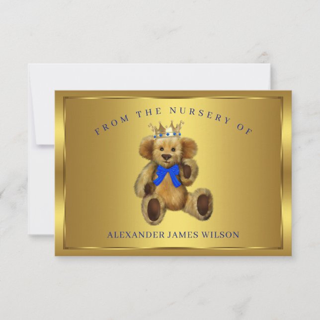 Teddy Bear Prince Baby Shower Thank You Cards (Front)