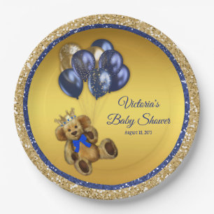 Teddy Bear Prince Balloon Baby Shower Paper Plate