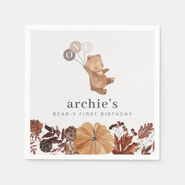 Teddy Bear Pumpkin - 1st Birthday Napkin (Front)