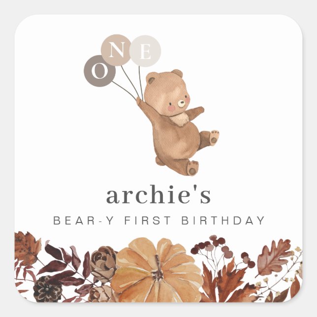 Teddy Bear Pumpkin - 1st Birthday Square Sticker (Front)