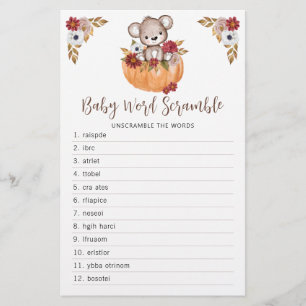 Teddy Bear Pumpkin Fall Baby Shower Word Game