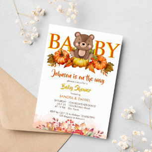 Teddy bear pumpkins fall baby shower cute teddy invitation
