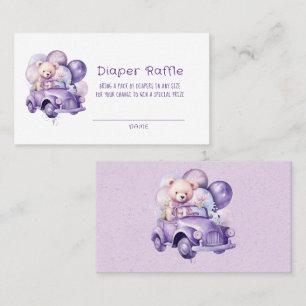 Teddy Bear Purple Balloons Car Girl Diaper Raffle Business Card