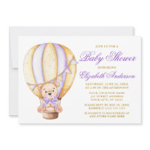 Teddy Bear Purple Bow Air Balloon Dots Baby Shower