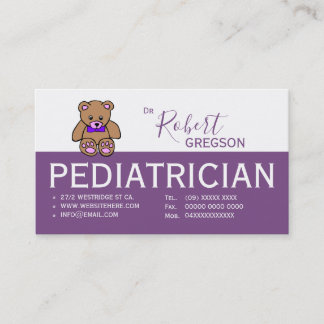 Teddy Bear Purple Pediatrician Carte de rendez-vou