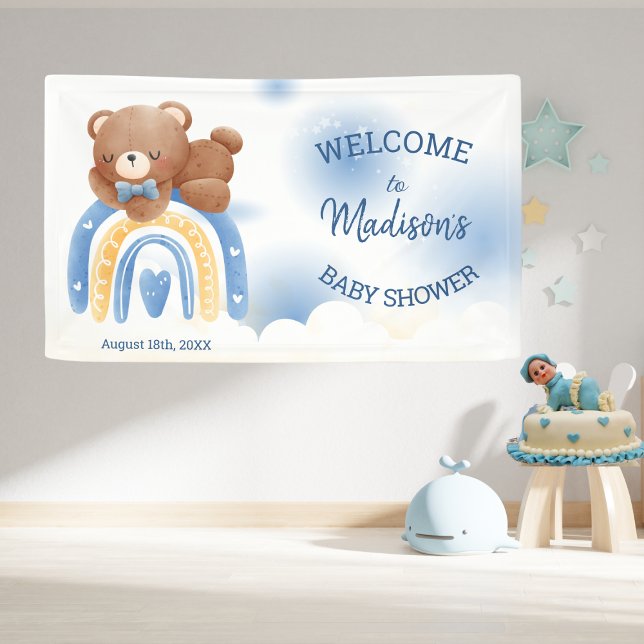 Teddy Bear Rainbow Boys Baby Shower Banner (Creator Uploaded)