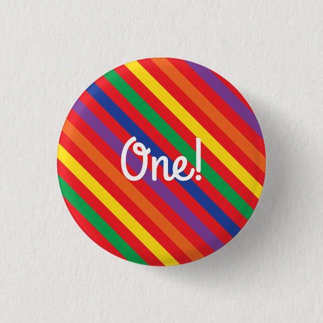 Teddy Bear Rainbow Cute 1st Birthday Party 1 Inch Round Button (Front)