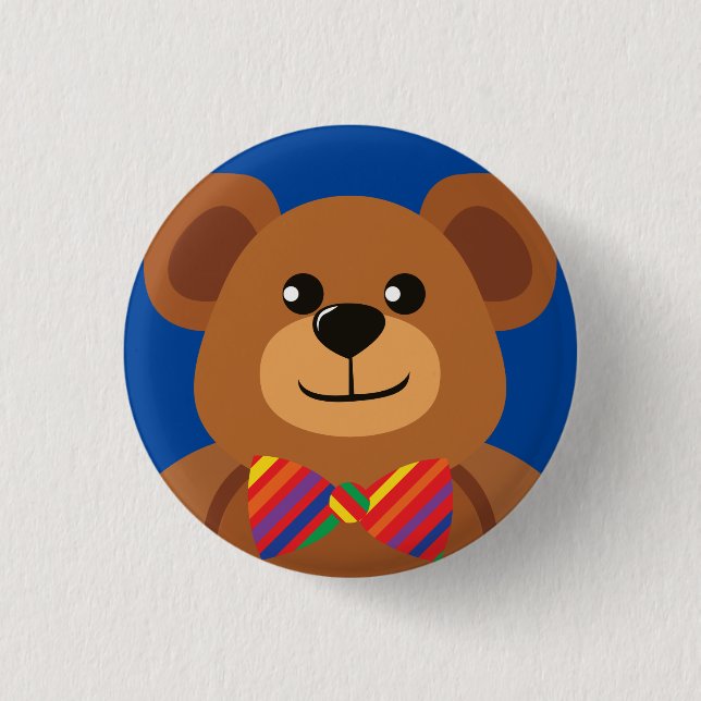 Teddy Bear Rainbow Cute 1st Birthday Party 1 Inch Round Button (Front)