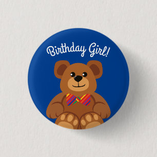 Teddy Bear Rainbow Cute 1st Birthday Party 1 Inch Round Button