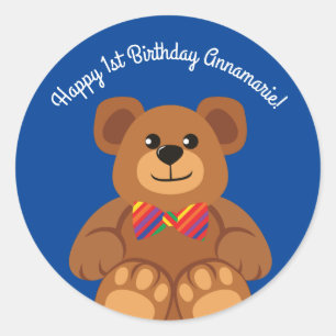 Teddy Bear Rainbow Cute 1st Birthday Party Classic Round Sticker