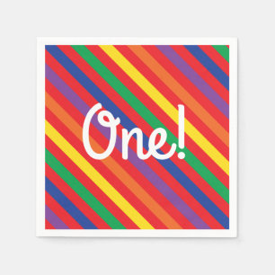 Teddy Bear Rainbow Cute 1st Birthday Party Napkin