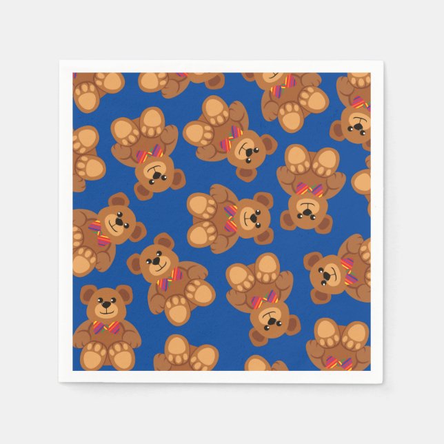 Teddy Bear Rainbow Cute 1st Birthday Party Napkin (Front)