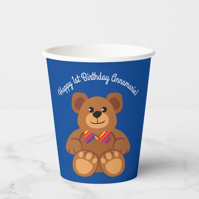 Teddy Bear Rainbow Cute Kid's Birthday Party Paper Cups (Front)