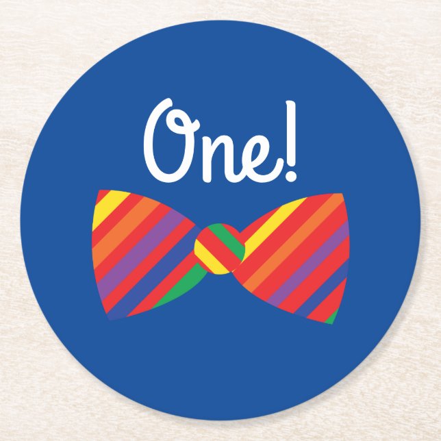 Teddy Bear Rainbow Cute Kid's Birthday Party Round Paper Coaster (Front)