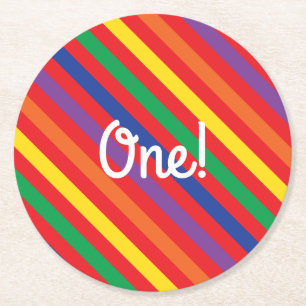 Teddy Bear Rainbow Cute Kid's Birthday Party Round Paper Coaster