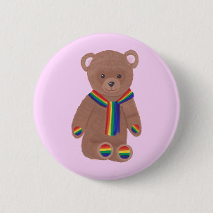 Teddy Bear, Rainbow Scarf and Paws, Gay Buttons