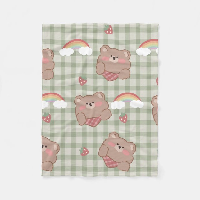 Teddy Bear & Rainbow Sherpa Blanket (Front)