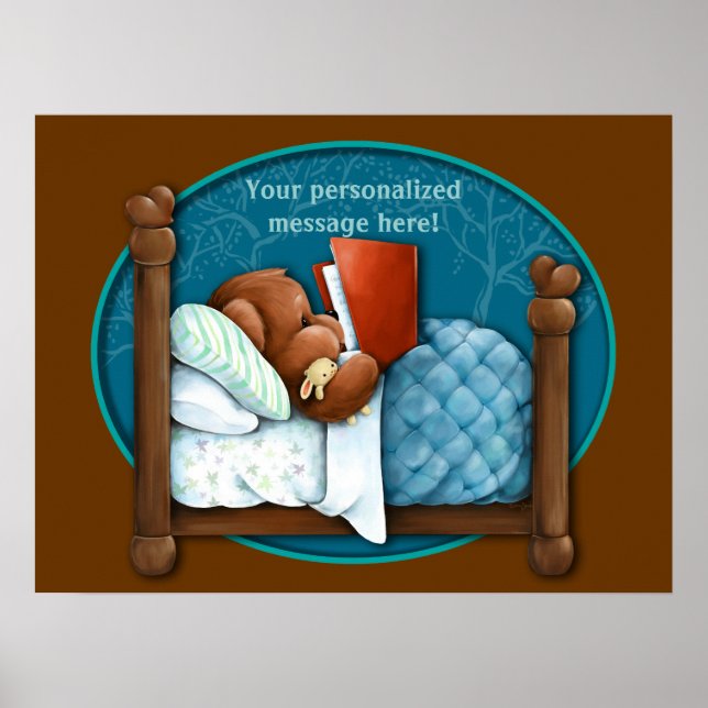 Teddy Bear reading a bedtime story to his Bunny Poster (Front)
