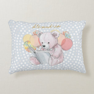 Teddy Bear reading a book Baby in Bloom Accent Pillow