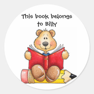 Teddy Bear Reading Classic Round Sticker