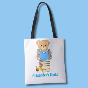 Teddy Bear Reading His Books Personalized  Tote Bag