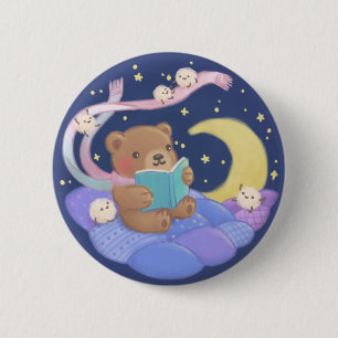 Teddy Bear Reading w/ Fluffy Monsters Illustration 2 Inch Round Button