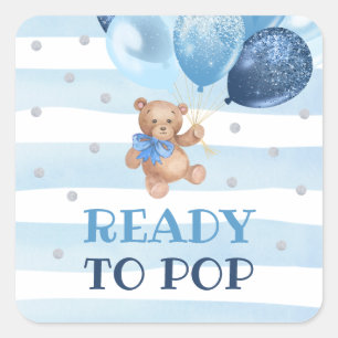 Teddy Bear Ready to Pop Favour Rectangular Sticker