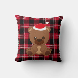 Teddy Bear Red Plaid Country Classic Coussin