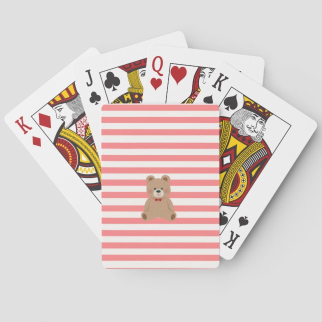 Teddy Bear Red Striped Playing Cards (Back)